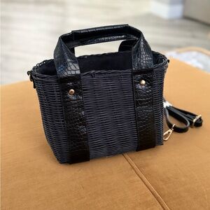 Black Woven Wicker Basket Bag